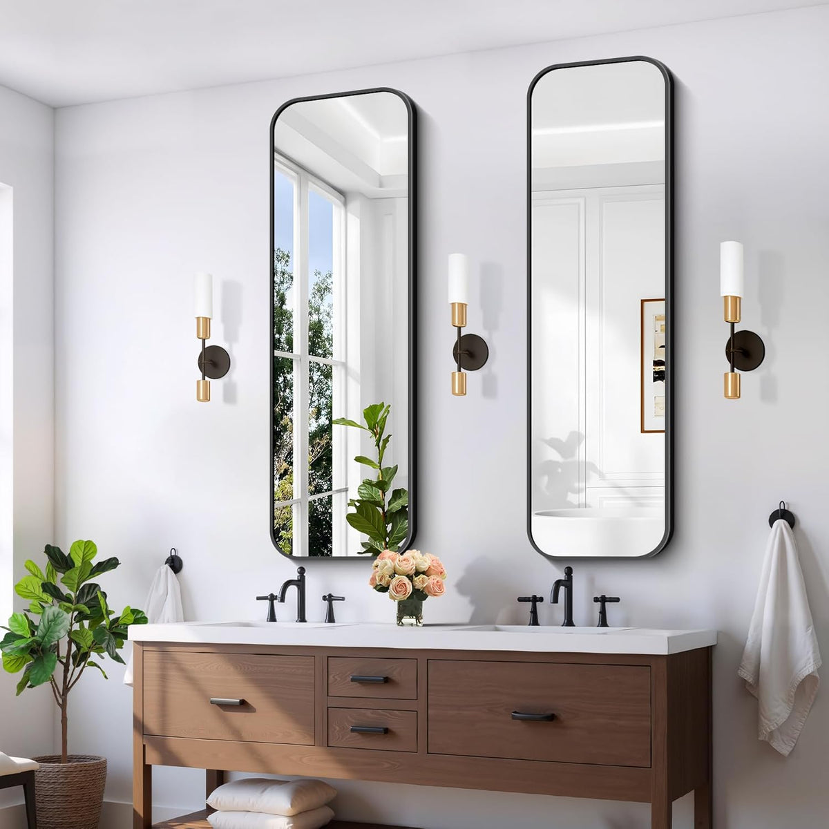 FORBATH Bathroom Mirror 55" x 16", Rectangle Black Bathroom Mirror with Black Aluminum Frame Rounded Corner, Wall Mounted Mirror for Bedroom Entryway Living Room