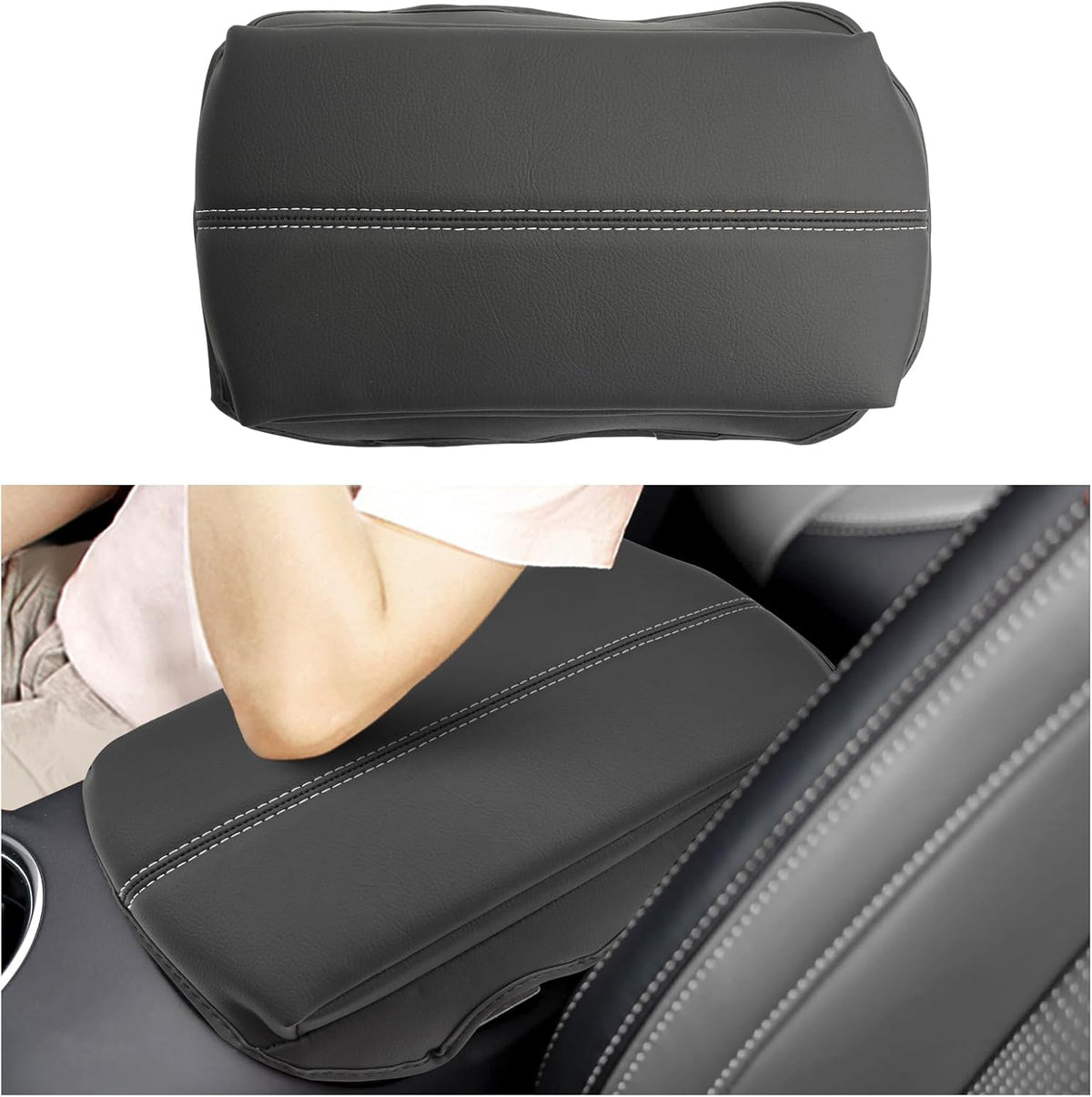 SXCY for 2024 2025 Mustang Armrest Cover (Thickened) for Mustang 2025 Accessories 2024 2025 Mustang Center Console Cover 2025 Mustang Middle Console Cover (Grey Stitched)
