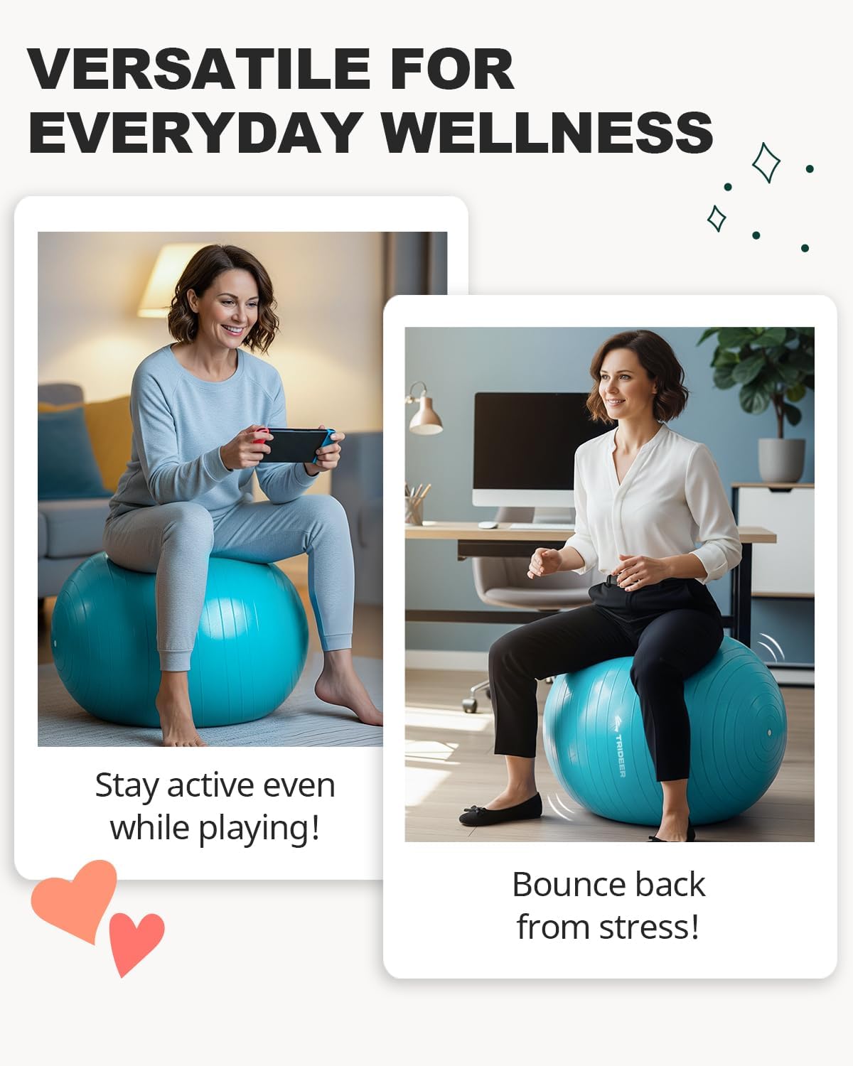 Trideer Extra Thick Yoga Ball Exercise Ball, 5 Sizes Gym Ball, Heavy Duty Ball Chair for Balance, Stability, Pregnancy, Quick Pump Included