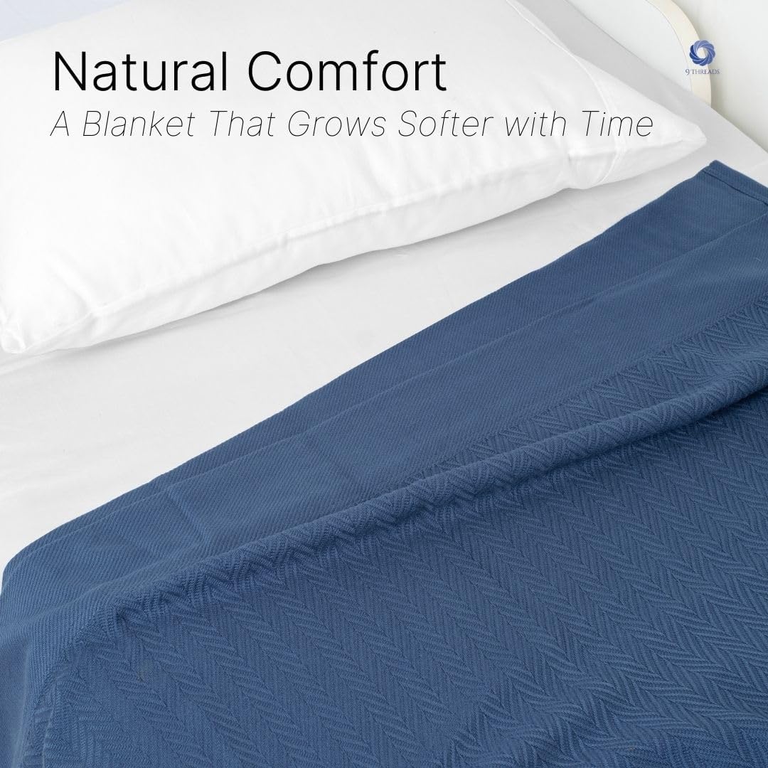 100% Cotton Herringbone Weave Blankets, 108"X90" King, Throw Blanket for Bed,All Season Cotton Blanket, Cozy Blanket,Throws Bed Blanket, Throw Blanket for Couch,Modern Home Decor -Navy Blue