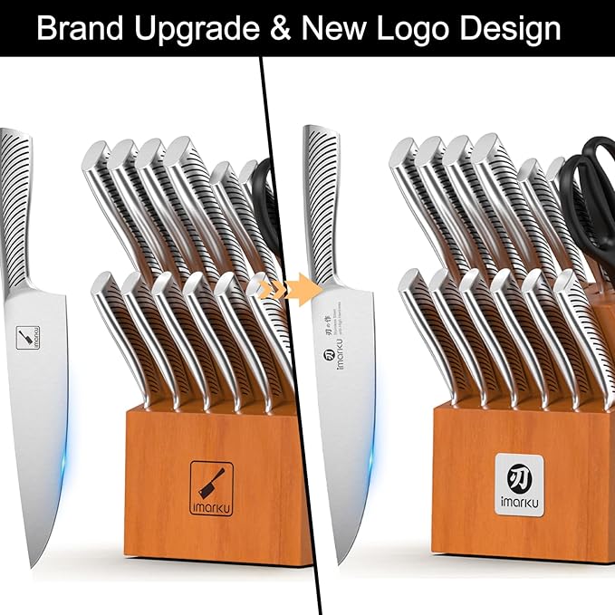 imarku Knife Set, 14 Piece Premium Kitchen Knife Block Set, Razor Sharp Japanese Chef Knives Set for Kitchen with Built-in Sharpener, Dishwasher Safe & Quality Acacia Wood Block, Gift for Women