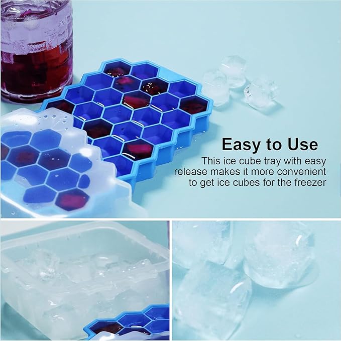 Ice Cube Trays for Freezer with Lid-3 Packs Silicone Ice Cube Tray with Lid Ice Maker,Easy-Release Reusable Ice Cube in Organizer Bins or Ice Bucket for Cocktail bar or Iced Coffee Cup