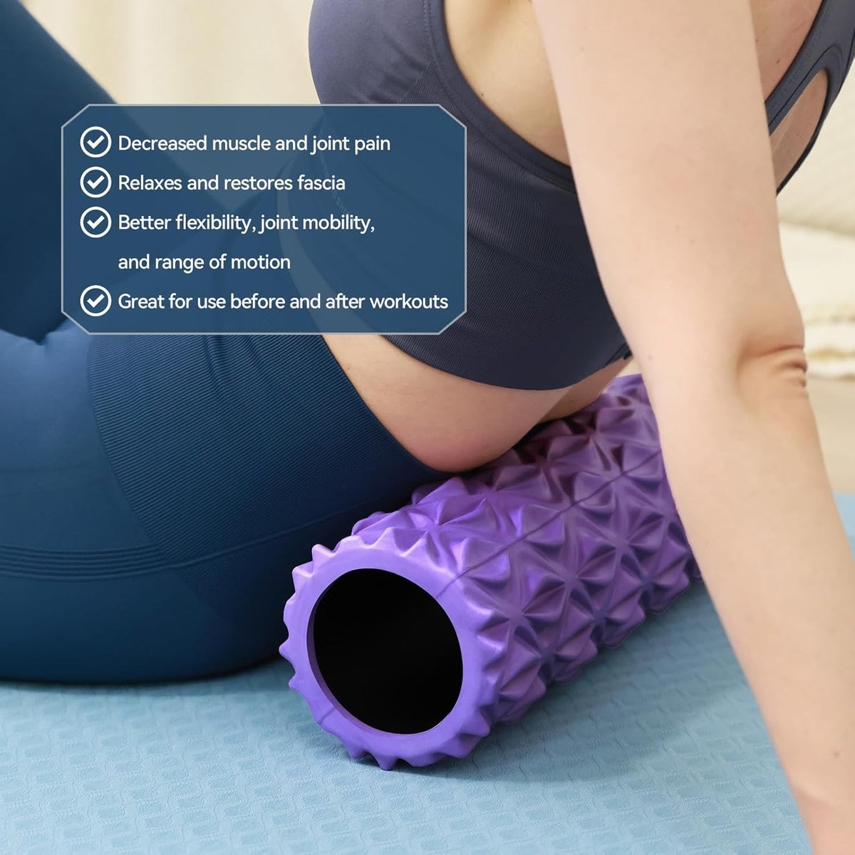 Foam Roller - 15 inch Deep Tissue Massager for Muscle Massage, Myofascial Trigger Point Release, Exercise, Yoga, Pilates & Stretching(Purple)