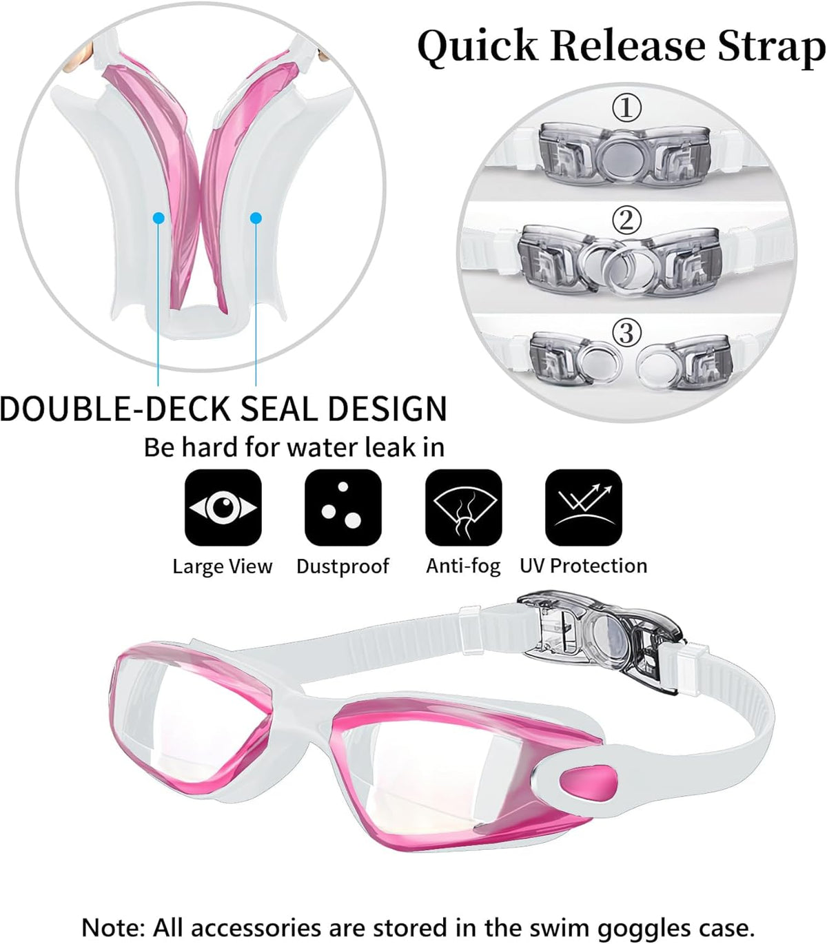 Swim Goggles Swimming Goggles No Leaking with Nose Clip, Earplugs, Swim Cap and Case for Men Women