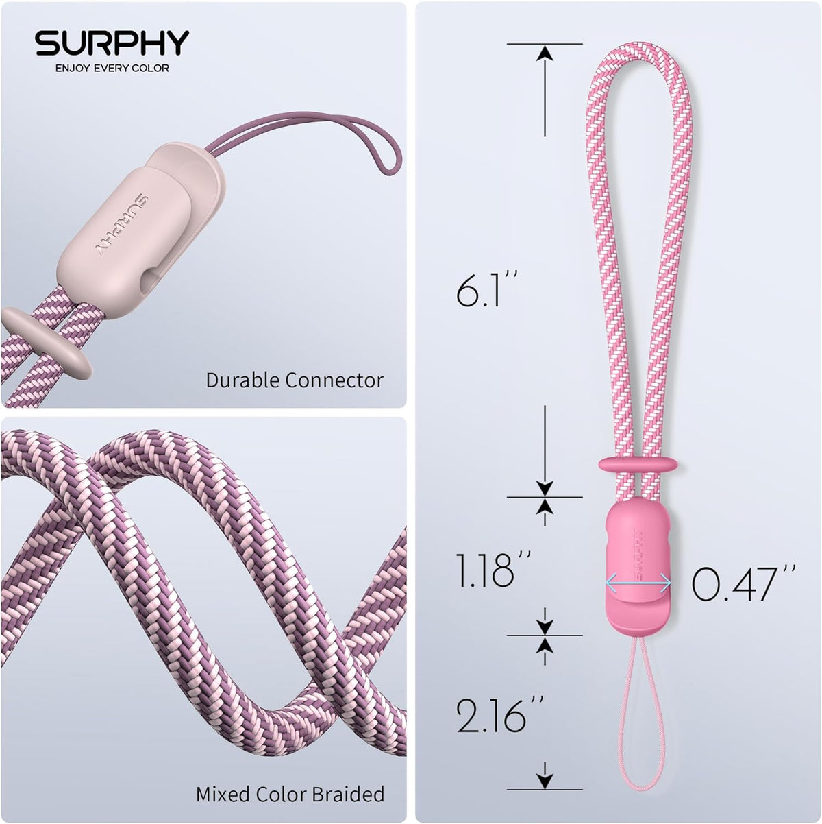 SURPHY 2 Pack Phone Lanyard for Cellphone Case, Phone Wrist Strap for Case, Cellphone Strap with 2-Color Braided, Charm Wrist Lanyard for Women and Men, Pink & Rose Pink