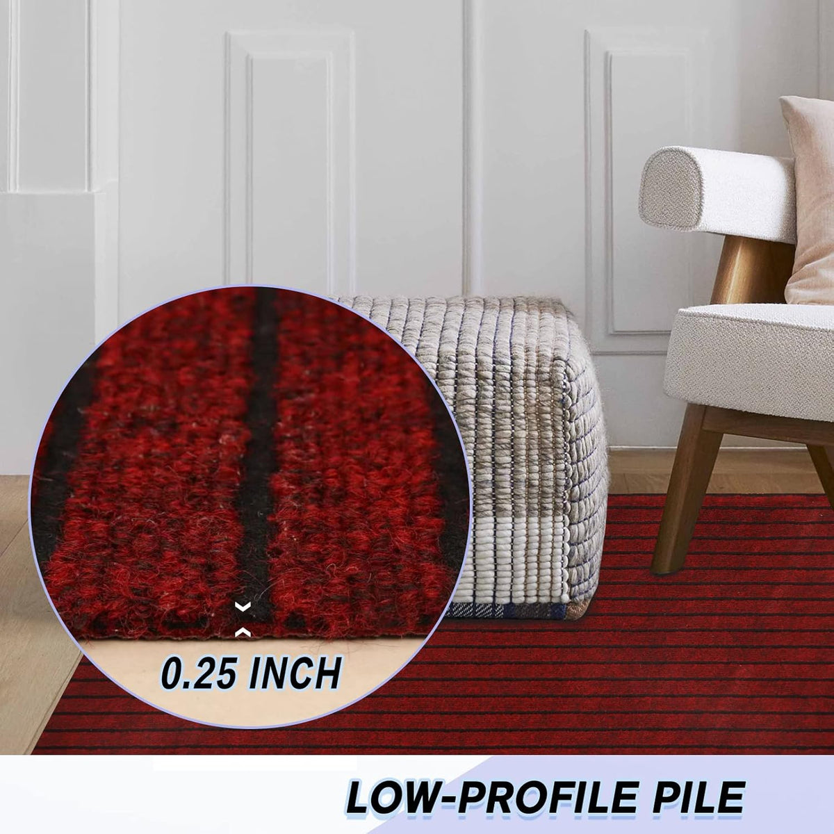 Custom Size Backed Non-Slip Area Rugs Runner, Easy Clean, Waterproof Runner Rugs for Hallway Entryway, Kitchen, Laundry, 3FT x 50FT, Red Stripe