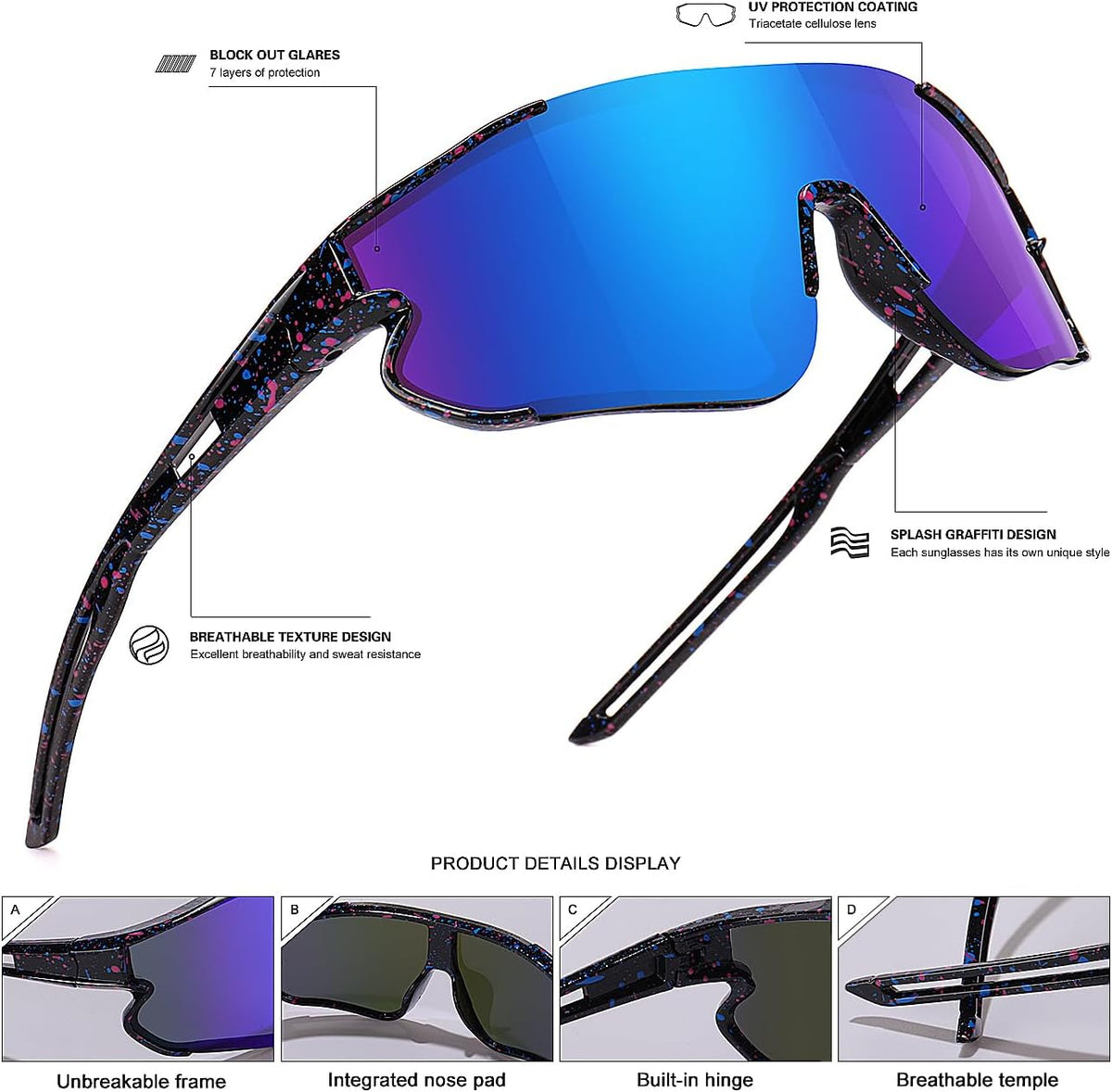 Kids Baseball Sunglasses for Boys Girls Youth Softball Cycling Sports Sunglasses UV400 Protection Age 5-12