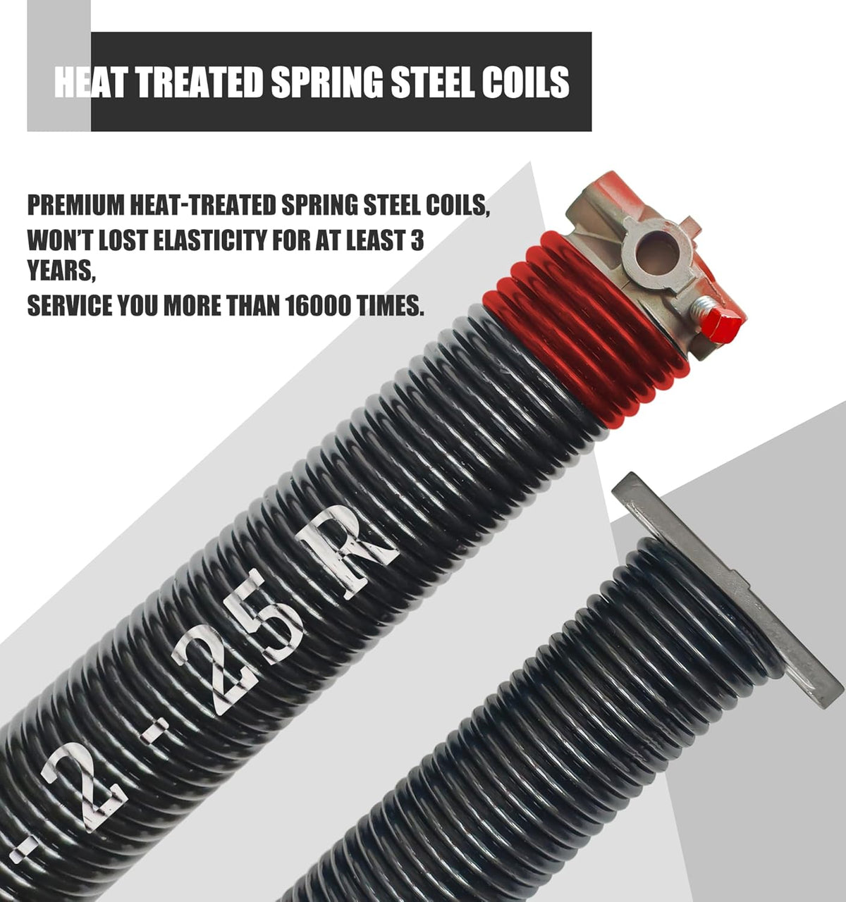 Garage Door Torsion Spring Set, Pair of 2" Electrophoresis Coated Garage Door Spring Replacement with 2 Non-Slip Winding Bars and Bearing, Minimum 16000 Cycles (.225x2x25")