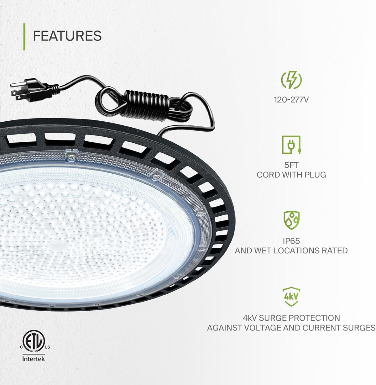 ASD LED High Bay UFO Light Fixture, Commercial Shop Lighting | Plug & Play Cable, IP65 Waterproof, ETL Listed | 200W 23900LM 5000K 100-277V | Warehouse, Garage, Workshop, Barn Lamp | Black, 6 Pack
