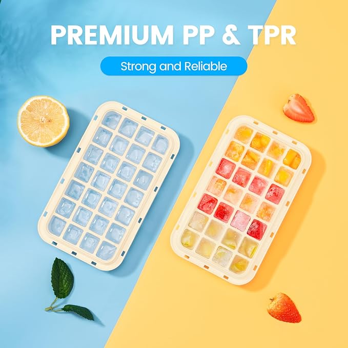 PHINOX Ice Cube Tray with Lid and Bin, 3 Pack Plastic Ice Cube Tray Molds, 84 pcs Ice Trays for freezer, Chilling Drinks, Whiskey & Cocktails, with Ice Container and Ice Scoop, BPA-Free