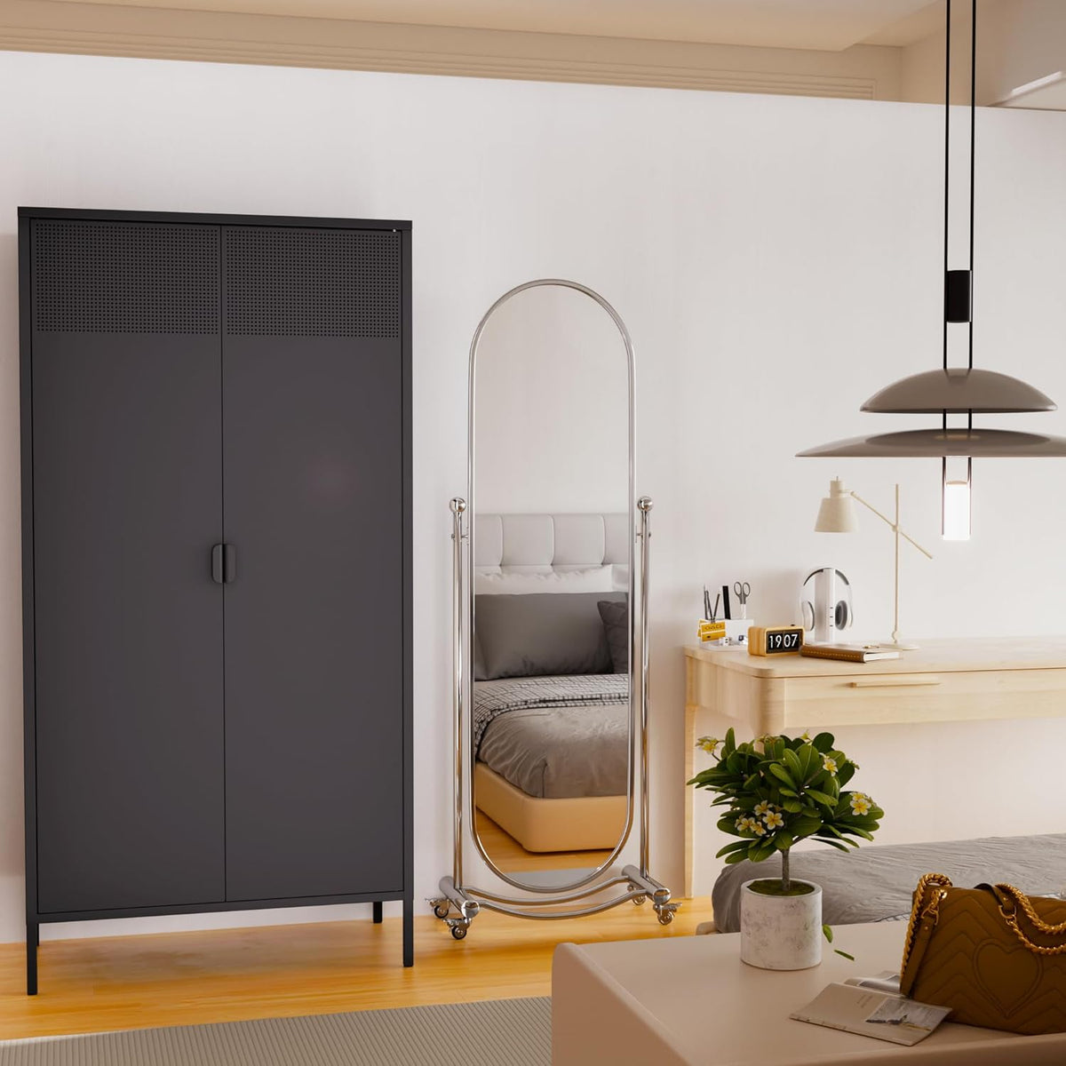 Metal Storage Cabinets Locker with Hanging Rod and Adjustable Shelves, 71'' Clothing Steel Storage Wardrobe for Home & Office, School, Employee,Gym(Black, 71''H-Wardrobe)