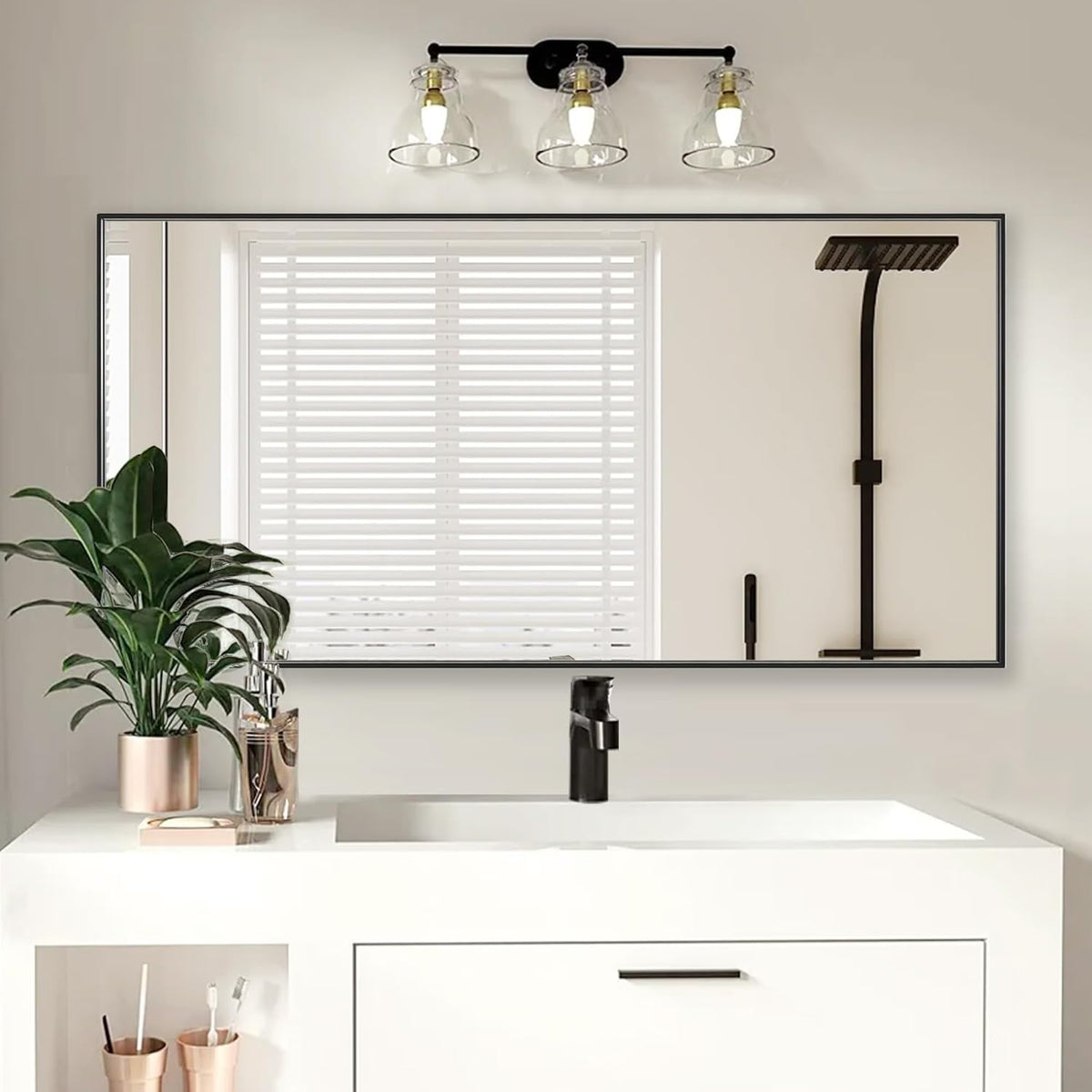 20x40 Inch Black Bathroom Mirror for Wall, Aluminum Frame Rectangle Rectangular Vanity Mirror, Modern Large for Bedroom, Living Room, Horizontal or Vertical