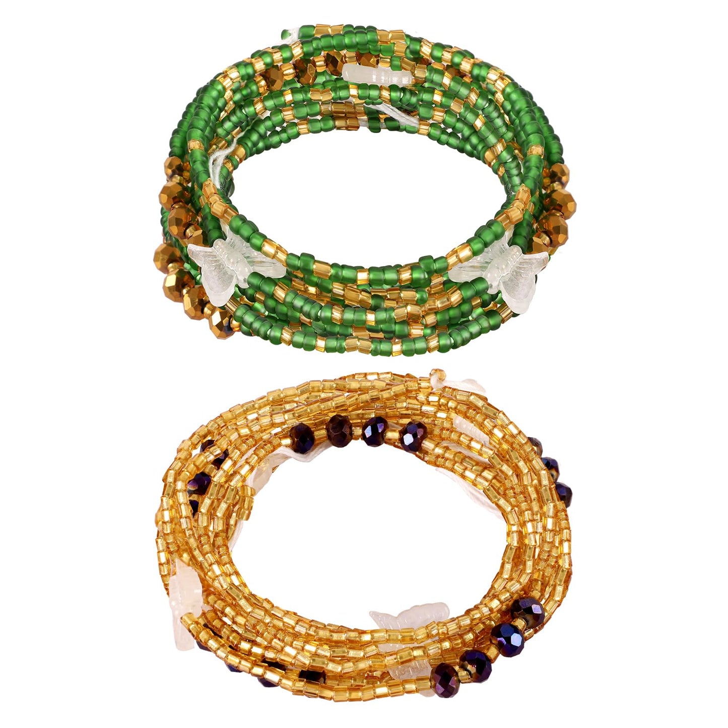 Teniinet 2PCS 50” Handmade African Waist Beads for Women Non-Stretching,Waist Jewelry Body Accessories for Women(Tie-on)