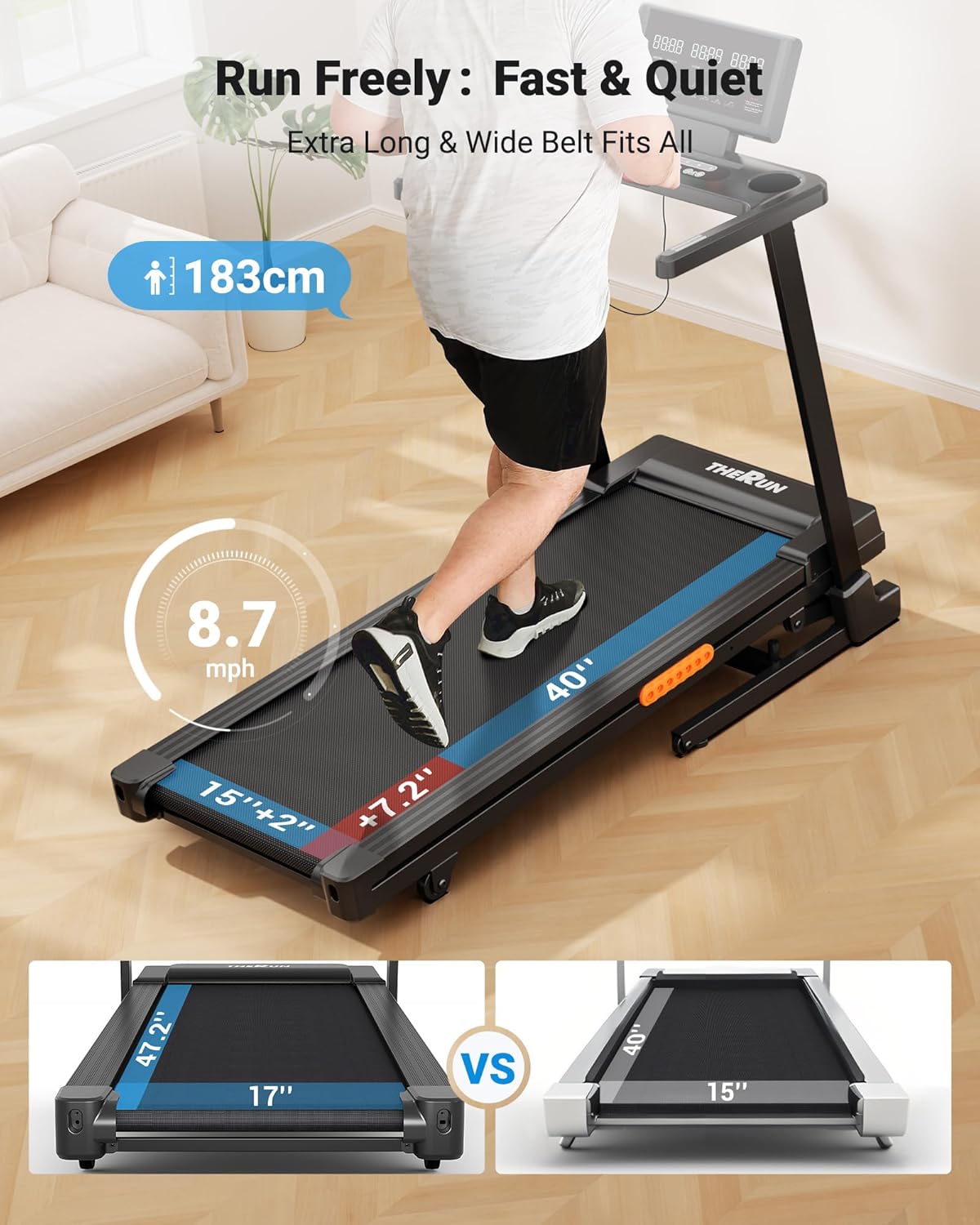 THERUN Treadmill with Incline, 3.0 HP Foldable Treadmills for Home, Brushless Motor Auto Incline Treadmill, 12 Level Adjustable, 300 LBS Capacity, Quiet Running