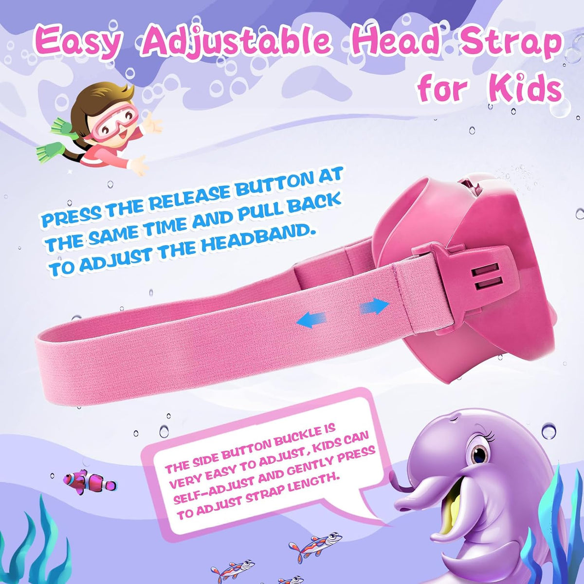 Kids Swim Goggles with Nose Cover, Anti-Leak Swim Mask with Elastic Fabric Strap, UV Protection Swimming Goggles for Kids
