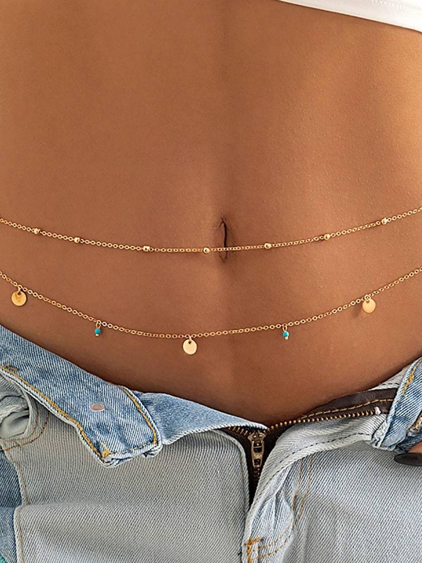 MODRSA 2pcs Belly Chain Waist Chain for Women Gold Waist Jewelry for Women Gold Belly Chains Stomach Jewelry Sexy Body Chains non Tarnish Waterproof Summer Vocation