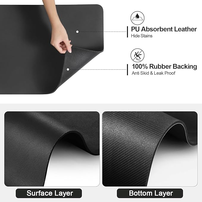 Ecotrim - Dish Drying Mat for Kitchen Counter | Coffee Bar Mat for Countertops | Heat Resistant Drainer Mat with Non-slip Rubber Backed | Hide Stain Kitchen Absorbent Draining Mat | Black 16"x20"