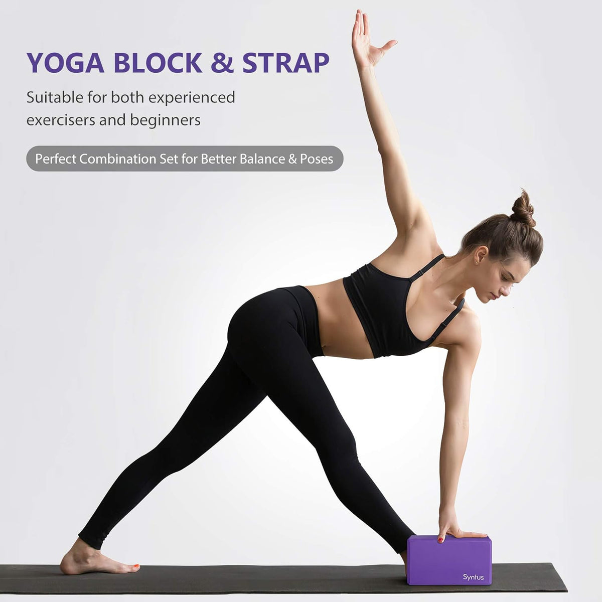 Syntus Yoga Block and Yoga Strap Set, 2 Soft Non-Slip Yoga Blocks 9×6×4 inches, 8FT Metal D-Ring Strap for Yoga, General Fitness, Pilates, Stretching and Toning