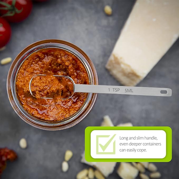 5PCS 1tsp (1/3tbsp, 5ml) Single Measuring Spoon, Stainless Steel Long Handle Individual Teaspoons Only