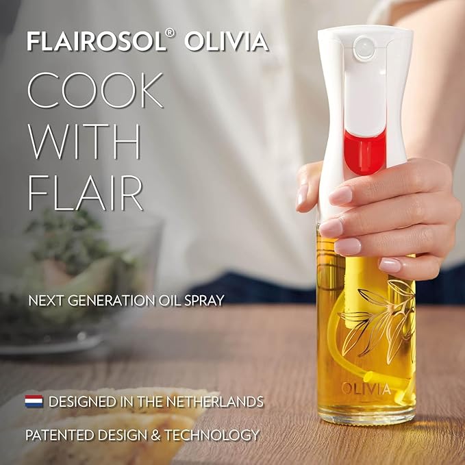 OLIVIA SIGNATURE Advanced Kitchen Oil Sprayer Technology, Fine Mist & Portion Control, Refillable Glass Olive Oil Cooking Spray Bottle for Air Fryer, Salad, BBQ, 130ml (Golden Leaves)