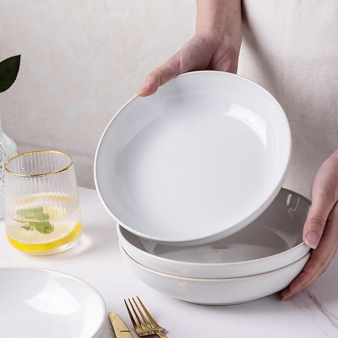 AmorArc 8.5'' Large Ceramic Pasta Bowls, 36oz Stoneware Pasta Serving Bowls Set of 6 for Kitchen, Wide Bowls for Pasta,Salad,Oatmeal, Microwave Safe, Reactive-Color