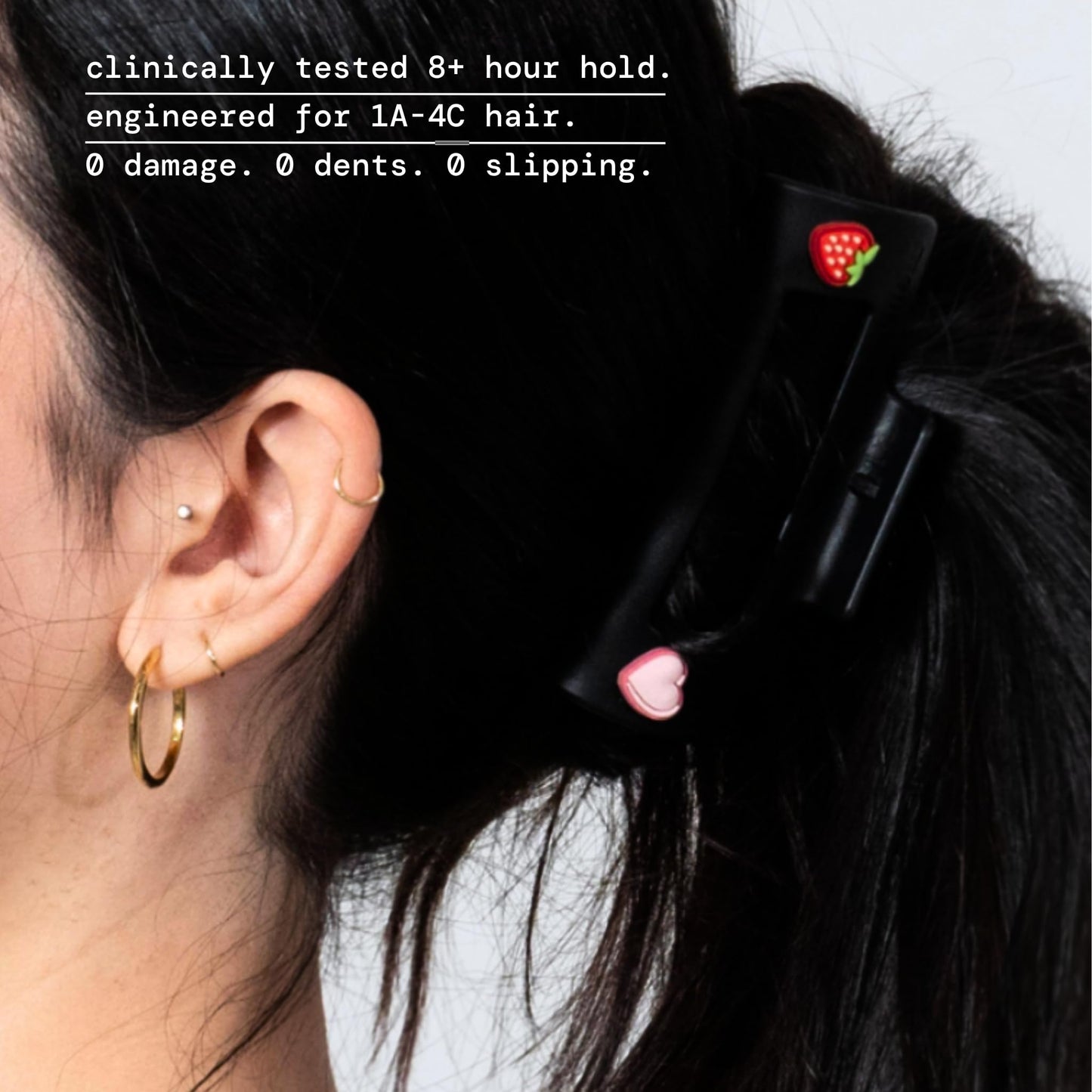 The Original Mello Charm Cloud Clip Hair Claw Clip Squishy Claw Clip Made in Korea Patent Pending 30021976 (Medium Black Clip, 4 Charms)