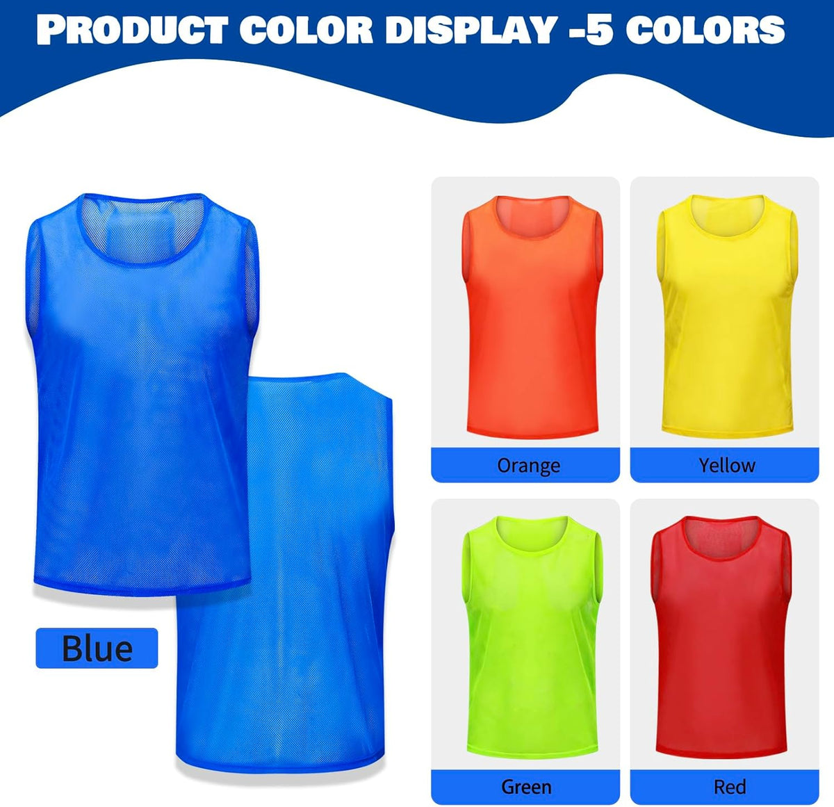 12/24/48PCS Pinnies Youth Team Pennies for Sports Kids and Scrimmage Vests for Soccer Basketball Jersey Practice