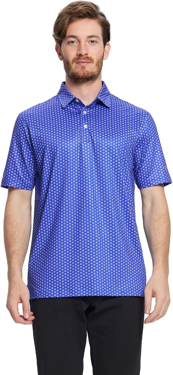 Men's Golf Polo Shirts Short Sleeve Striped Performance Moisture Wicking Dry Fit Golf Shirts for Men