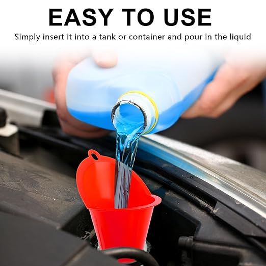 Long-Neck Oil Funnel for Automotive – Multi-Function Plastic Funnel for Oil, Gas & Lubricants – Universal Car Accessory (Red (2-Pack))