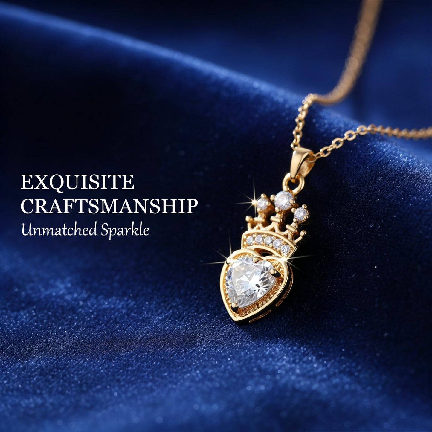 crataly CZ Crown Heart Necklace For Women-Gold Plated Princess Diamond Necklaces For Valentines Day Mother's Day Christmas Birthday Gifts