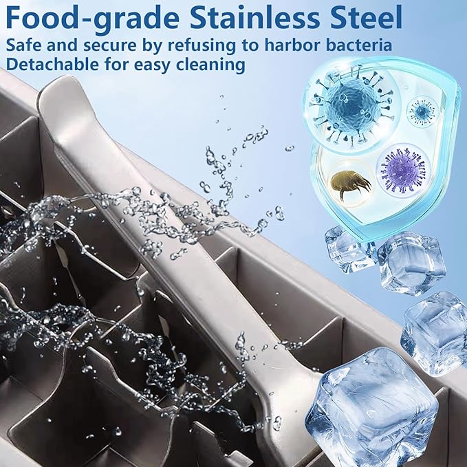 Stainless Steel Ice Cube Trays, Metal Ice Cube Trays for Freezer Vintage Inspired Design with Release Lever Remove Handle for Making Large Cubes Kitchen & Bar (2 pack)