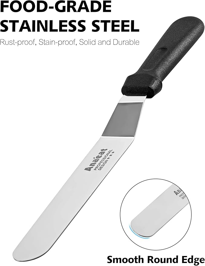 Anaeat Icing Spatula, Professional Cake Angled Offset Spatula with 8" Stainless Steel Blade - Thickened Frosting Knife with Durable Plastic Handle for Cake Decorating, Pastry & Baking