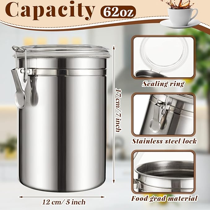 Lallisa 12 Pcs Stainless Steel Canisters 62 oz Stainless Steel Containers with Lids Food Storage Container with Airtight Clamp Lid Coffee Containers for Tea Sugar Coffee Flour Kitchen Counters