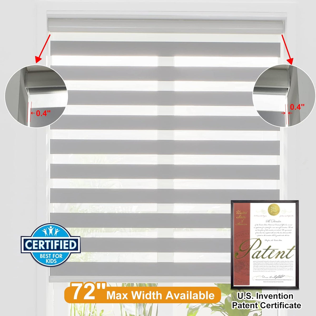 Persilux Cordless Zebra Blinds for Windows (33" W X72 H, Grey) Free-Stop Roller Windows Shades Dual Layer Light Control for Day and Night, Light Filtering Sheer Shades for Home, Easy to Install