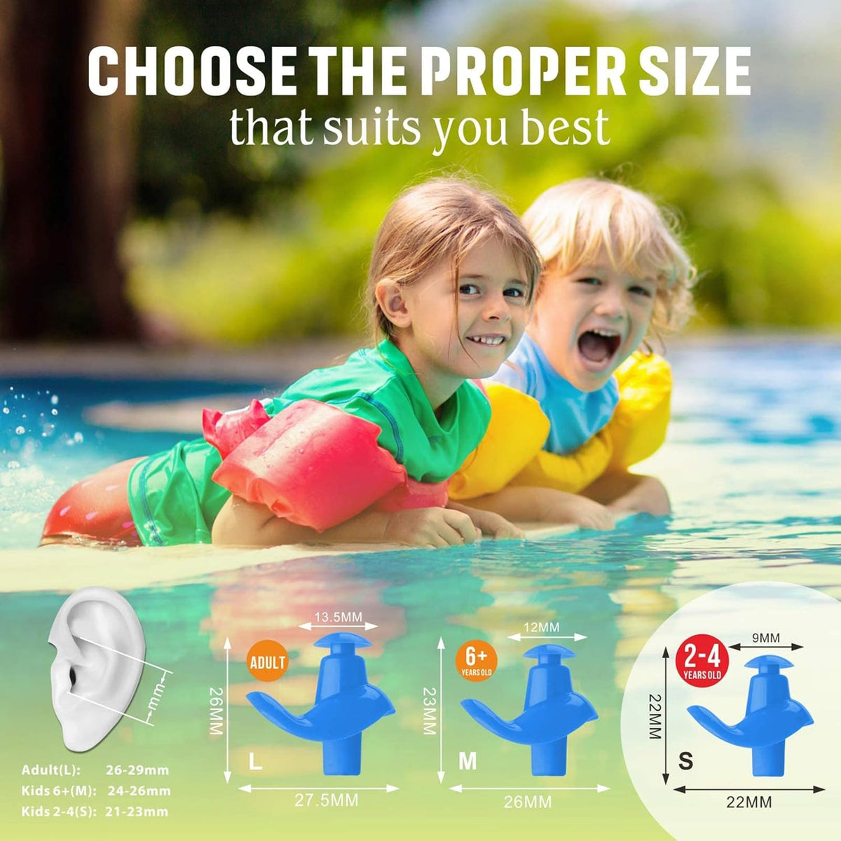 Hearprotek 2 Pairs Swimming Ear Plugs for Kids, Soft Reusable Water earplugs for Kids Swimming Bathing and Other Water Sports