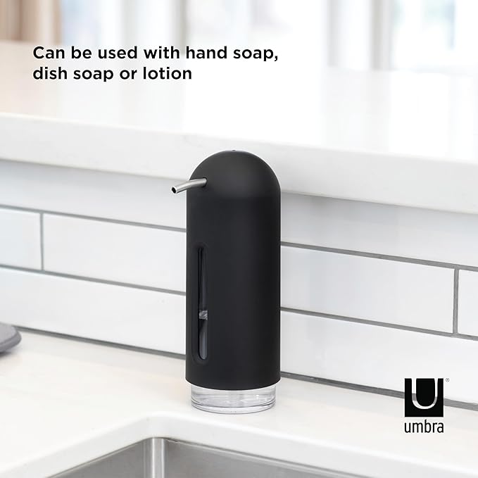 Umbra Penguin 12 oz (355 ml) Soap Pump, Kitchen Soap Dispenser, Also Works with Hand Sanitizer, Black