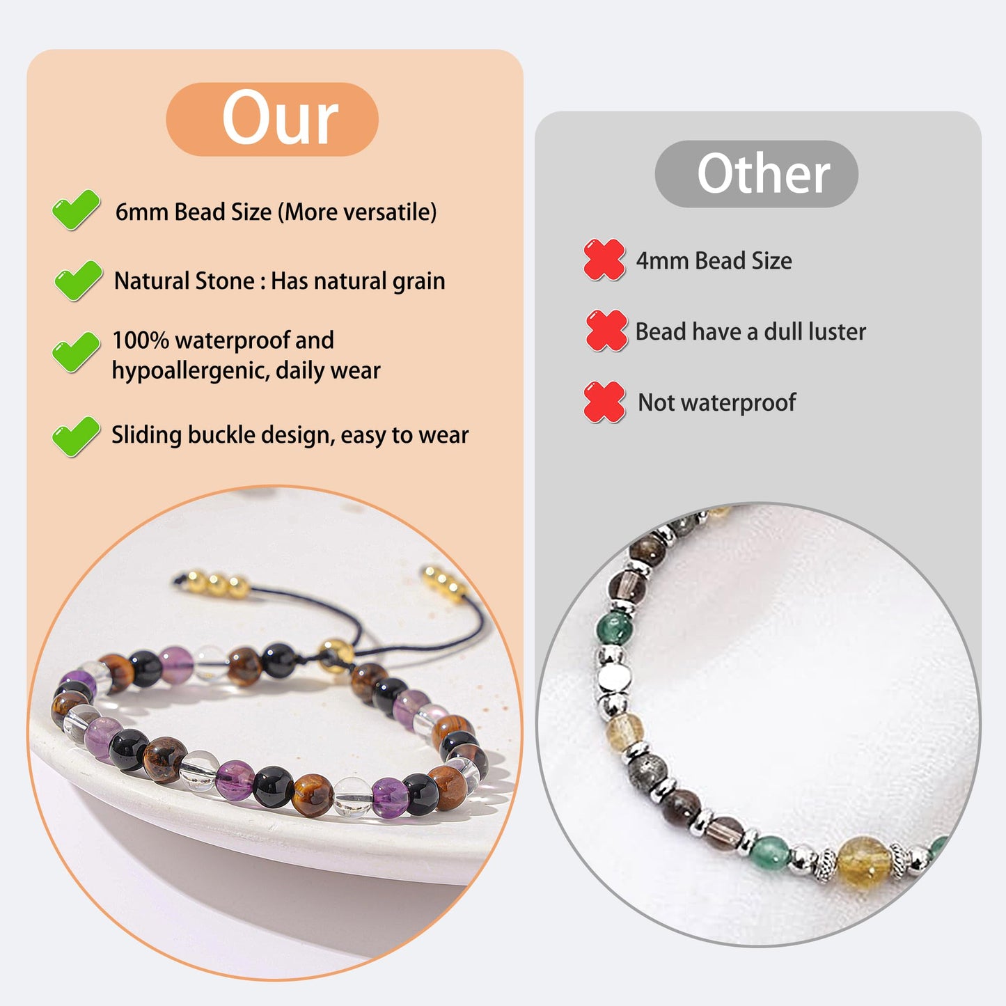 NUKAYAI Anxiety Relief Bracelet Gifts for Women Natural Stress Healing Crystals Lapis Lazuli Tiger Eye Amethyst Bracelet Jewelry Natural Stones