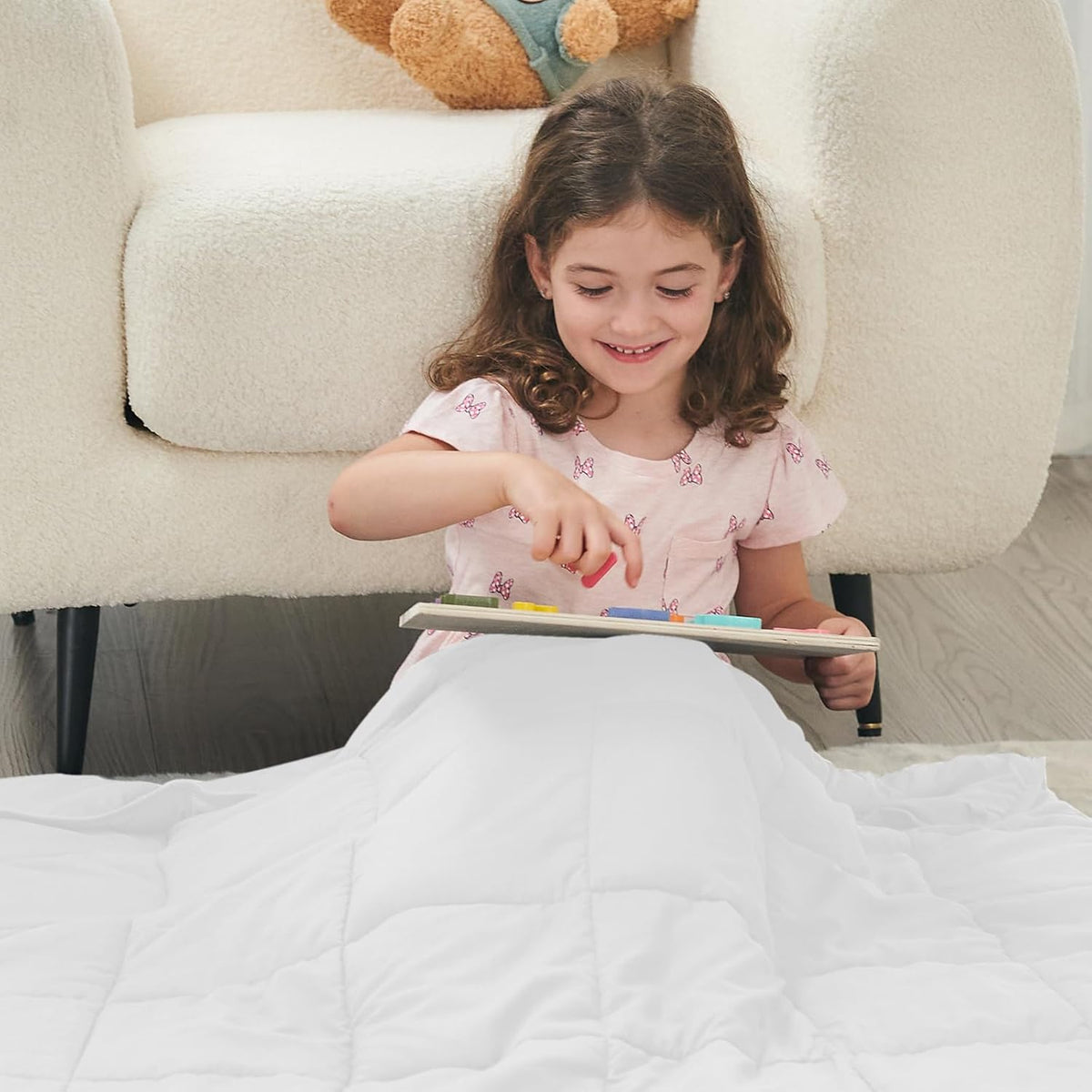 yescool Weighted Blanket (7 lbs, 41" x 60", White) Cooling Heavy Blanket for Sleeping Perfect for 60-90 lbs, Breathable Blanket with Premium Glass Bead, Machine Washable