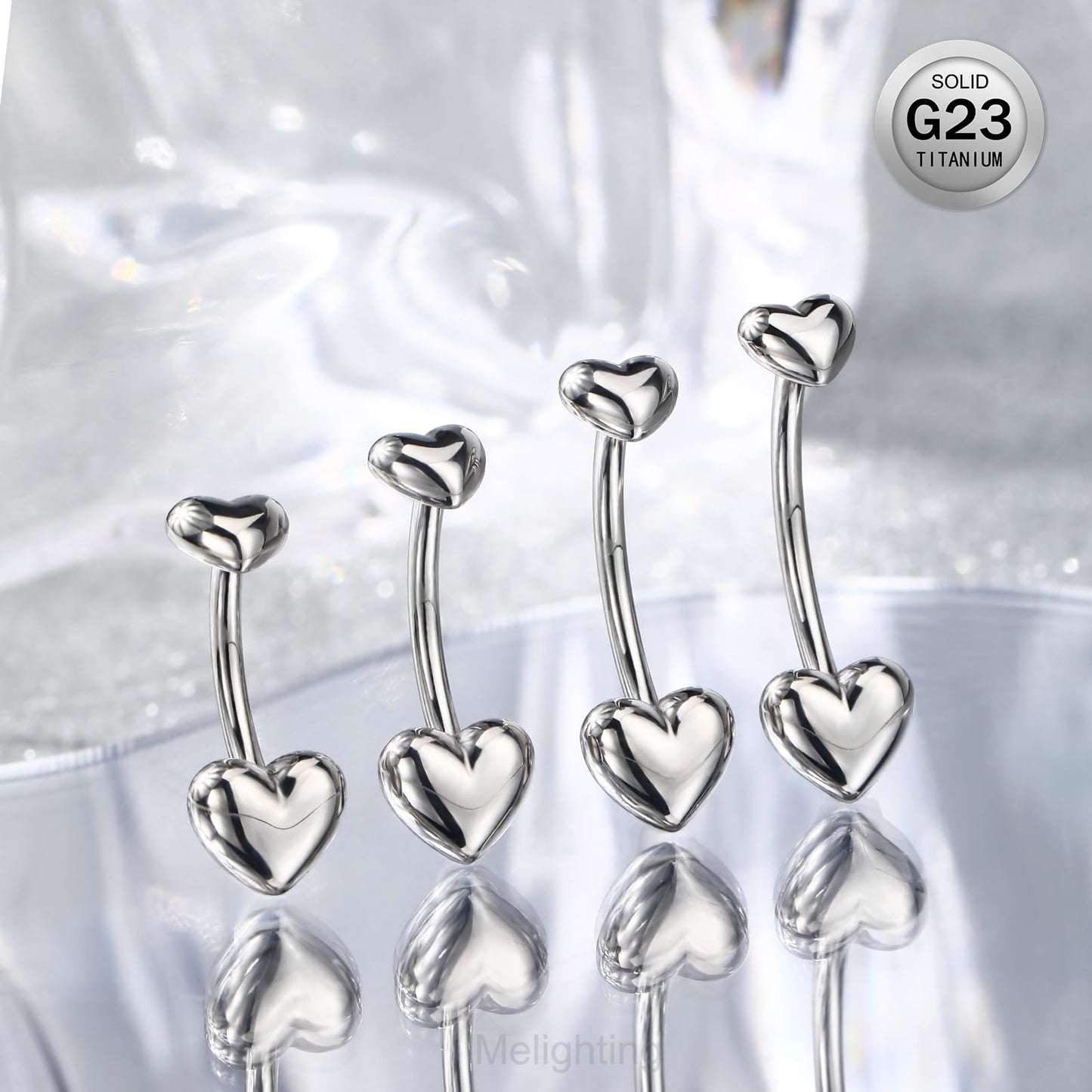 Melighting Titanium Belly Button Ring 14G Heart Belly Ring Internally Threaded G23 Titanium Navel Piercing Hoop Navel Barbell Body Piercing Jewelry 10 mm