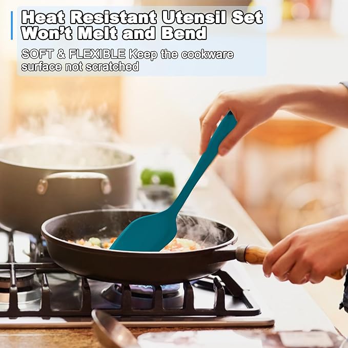 E-far 10 Pcs Silicone Cooking Utensils Set, Heat Resistant Kitchen Utensil Set for Nonstick Cookware, Kitchen Cooking Tools with Spatula, Spoon, Slotted Turner, Non-Toxic & Dishwasher Safe (Colorful)