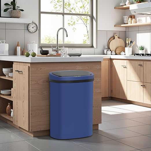 BestOffice 13‑Gallon Automatic Sensor Trash Can, Deep Blue – 50 L Touchless Motion‑Activated Kitchen Garbage Bin, Fingerprint‑Resistant Stainless Steel