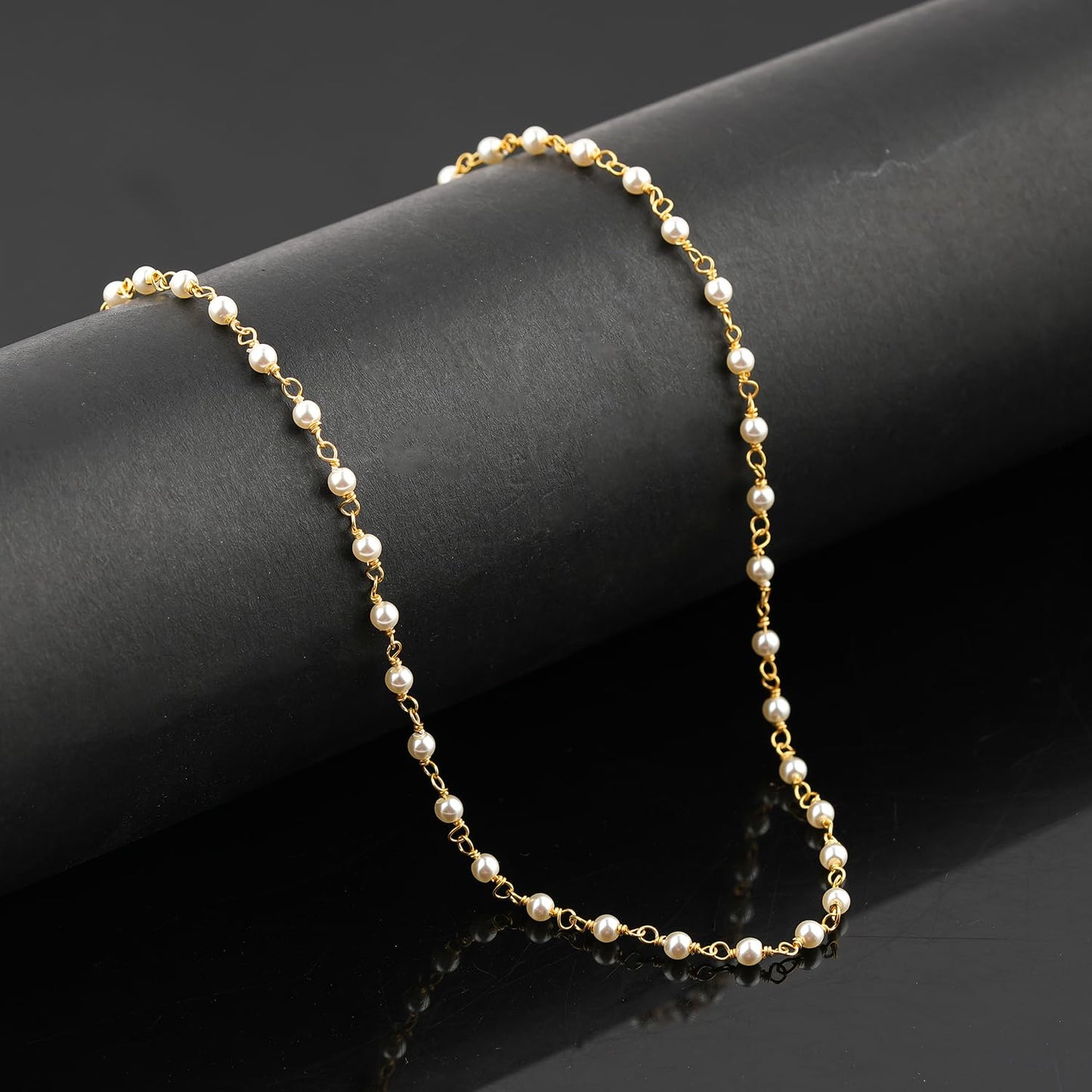 CRYSTALINES White Pearl Beads Rosary Chain Jewelry Set, Natural Gemstone Cluster Combo Set, Gold Plated Rosary Bracelets, Necklace, Earrings Handmade Jewelry for Women
