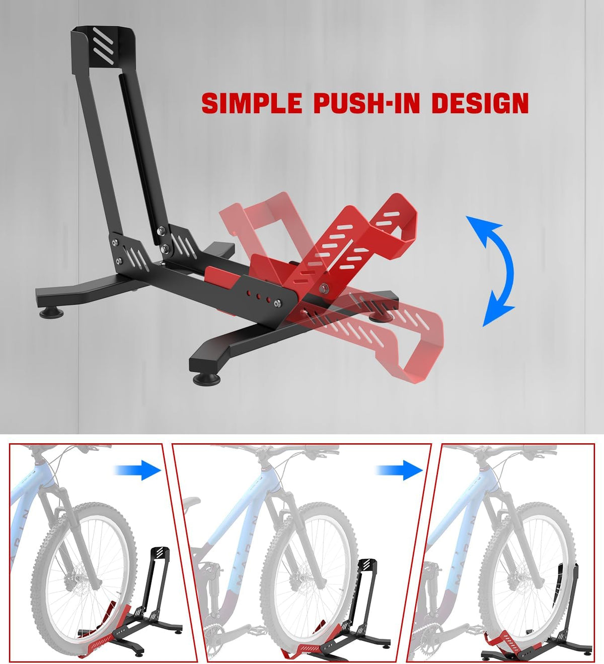 Bike Stand Floor, Portable Bike Rack for Garage 3.5" Wide Tire Indoor Bike Holder, Front and Rear Wheel Parking Rack Fit for 24"-29" Bike