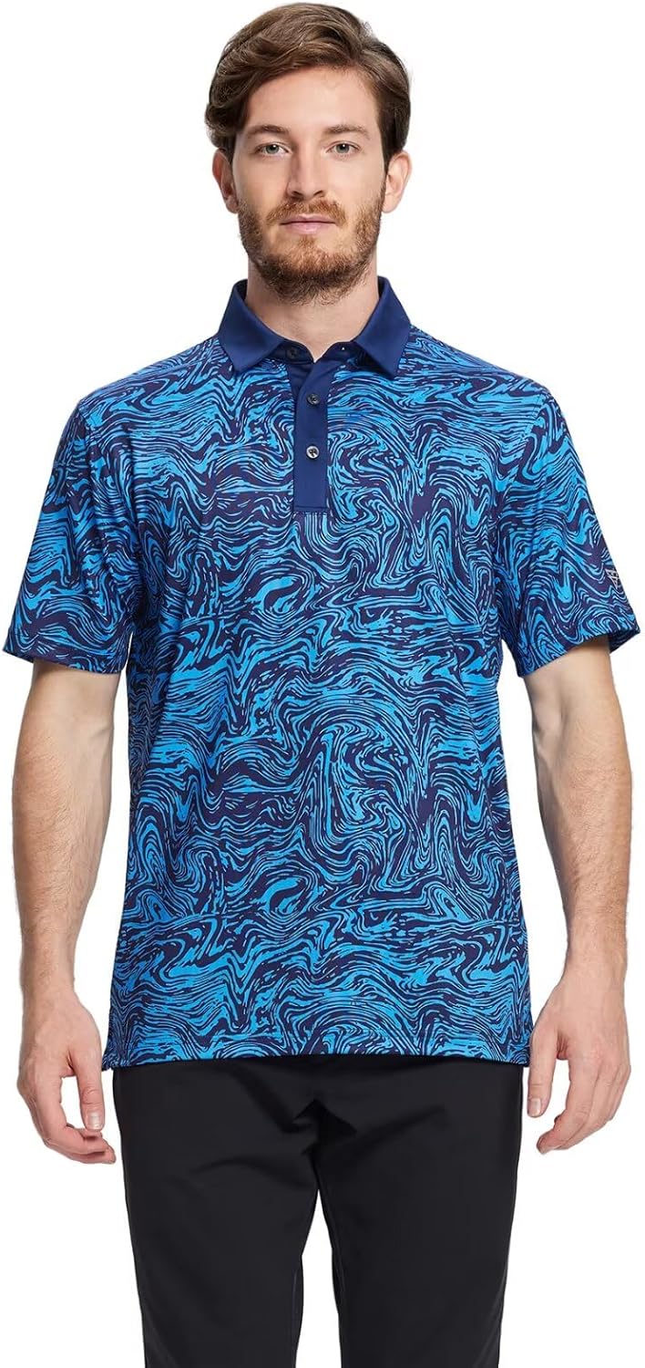 Men's Golf Polo Shirts Short Sleeve Striped Performance Moisture Wicking Dry Fit Golf Shirts for Men