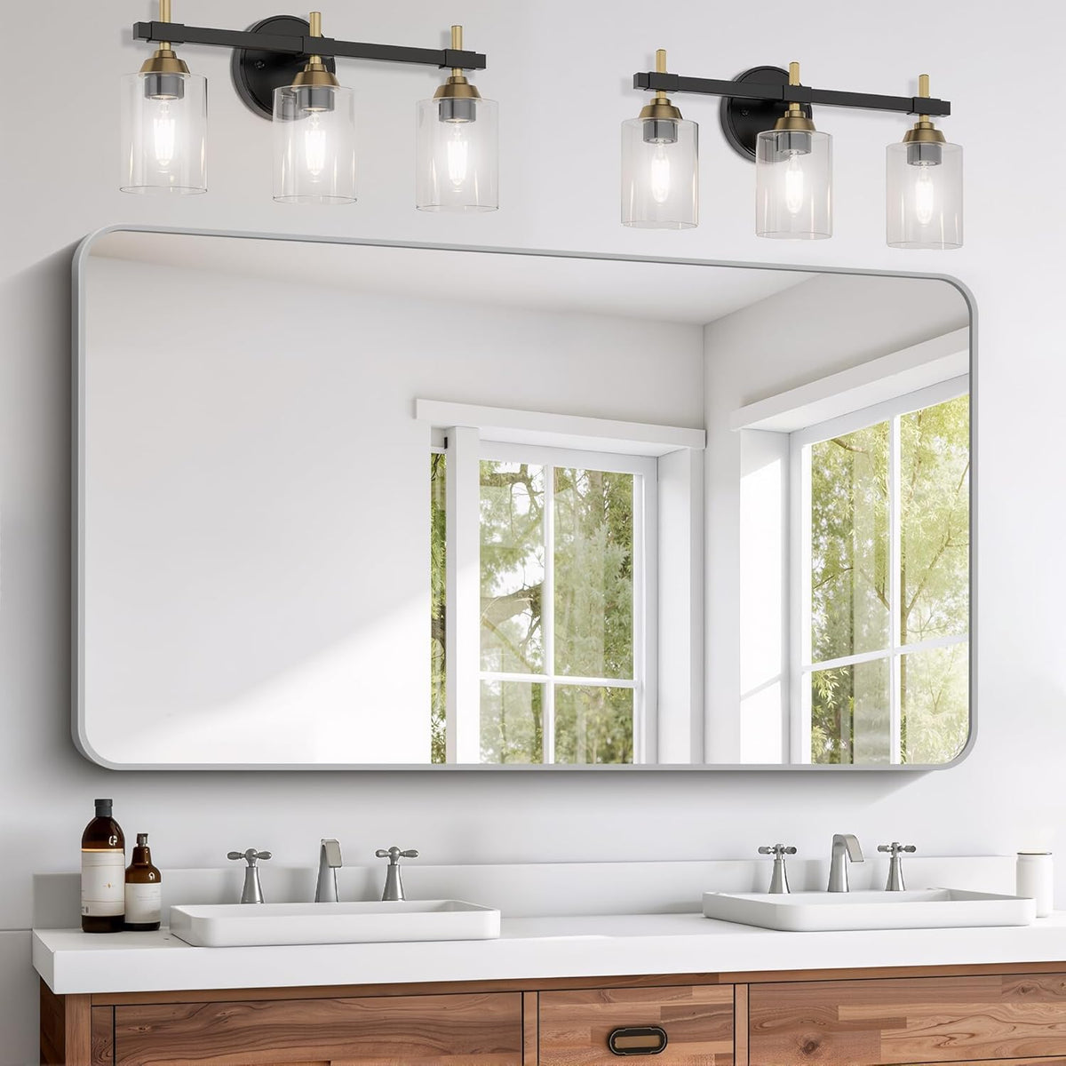 FORBATH 30x55 Inch Silver Bathroom Mirror for Over Sink, Large Rectangular Wall Mirror with Metal Frame, Rounded Corners for Bathroom, Bedroom, Entryway Decor (Horizontal or Vertical)