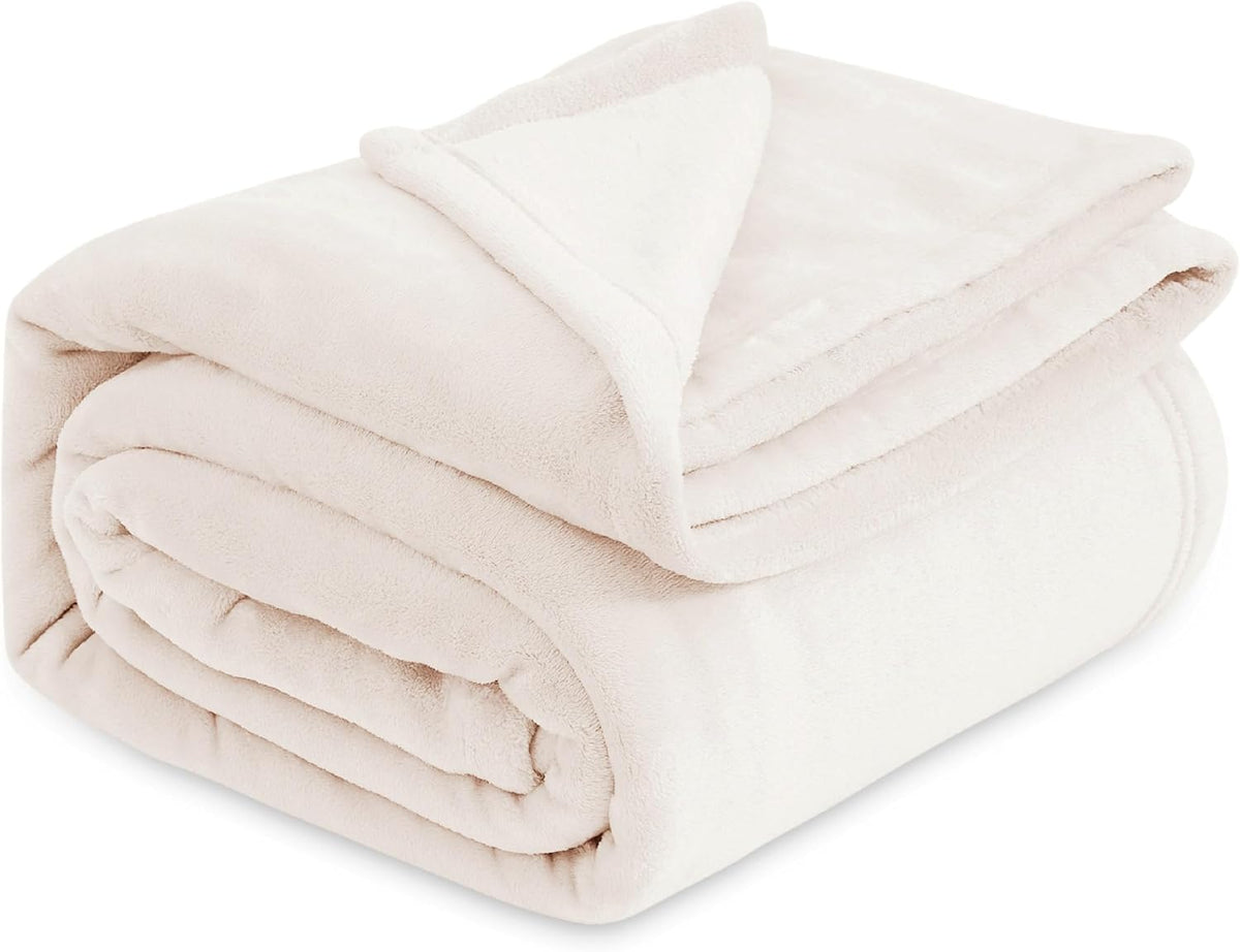 Bedsure Fleece Bed Blankets Full Size Cream - Soft Lightweight Plush Fuzzy Cozy Luxury Blanket Microfiber, 84x90 inches