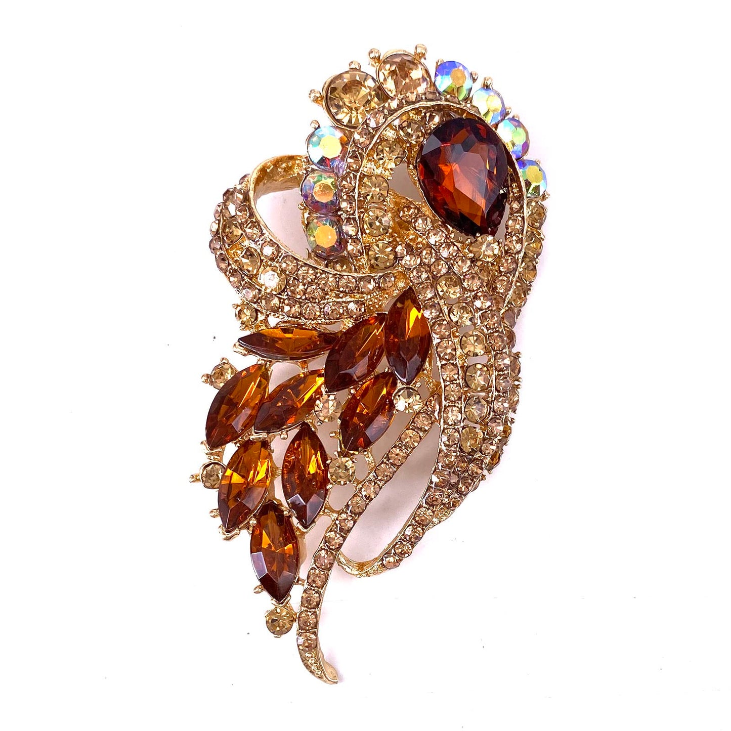 LAXPICOL Women's Vintage Brown Austrian Crystal Elegant Flower Bouquet Wing Brooch Gold Tone