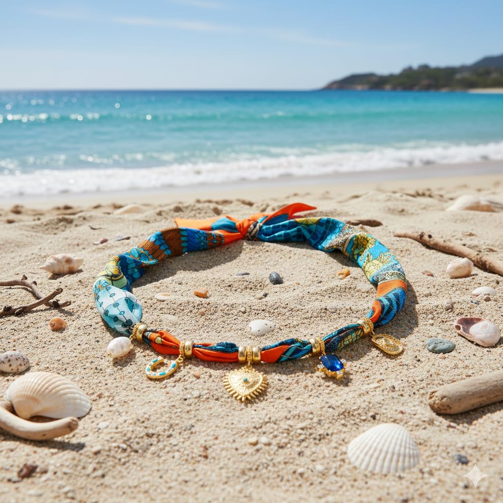 LILIE&WHITE Gold Charms Necklace for Women Bandana Necklace with Colorful Charms Necklaces Horse Shoes Heart Beach Statement Necklaces Jewelry Gift