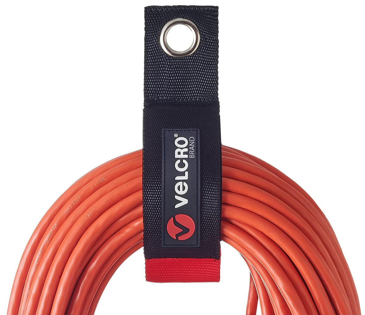 VELCRO Brand Easy Hang Extension Cord Organizer Holder | Large 18" Heavy Duty Straps for Garage Organization and Storage Grommet Hangs Easily on Wall Hooks or Nails 2pk, Holds 100bs, Black