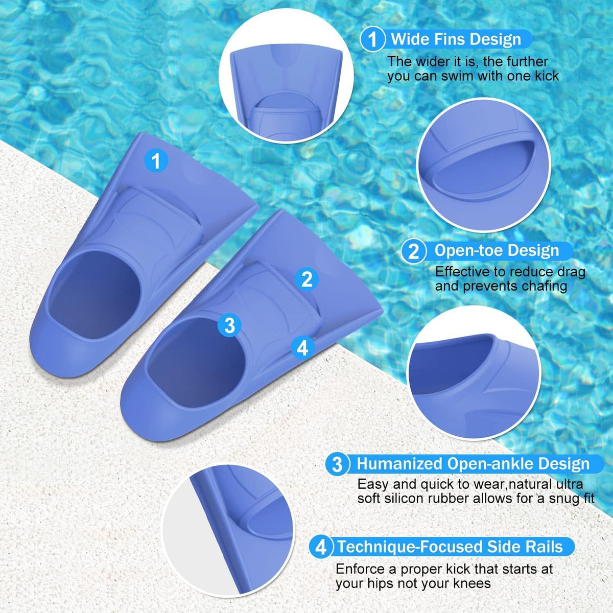 Gintenco Swim Fins, Kids Swim Training Fins for Lap Swimming, Travel Size Flippers with Mesh Bag, Silicone Swimming Fins for Kids Teens Adults Women Men